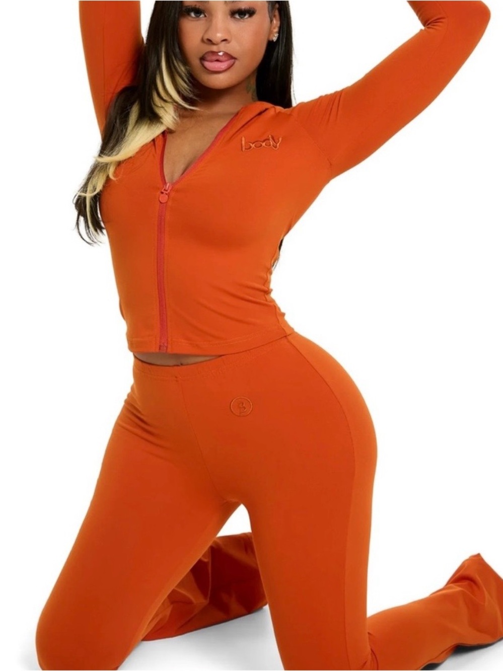 Body by Raven Body Basics Burnt Orange Matching Set Hoodie & Flare Pants S / XS